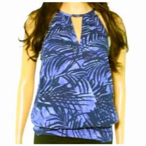INC Floral Halter Top Pacific Palm Blue Size Small NWT